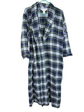 The Vermont Country Store 100% Cotton Plaid Women's Long Sleeve Full Length Robe
